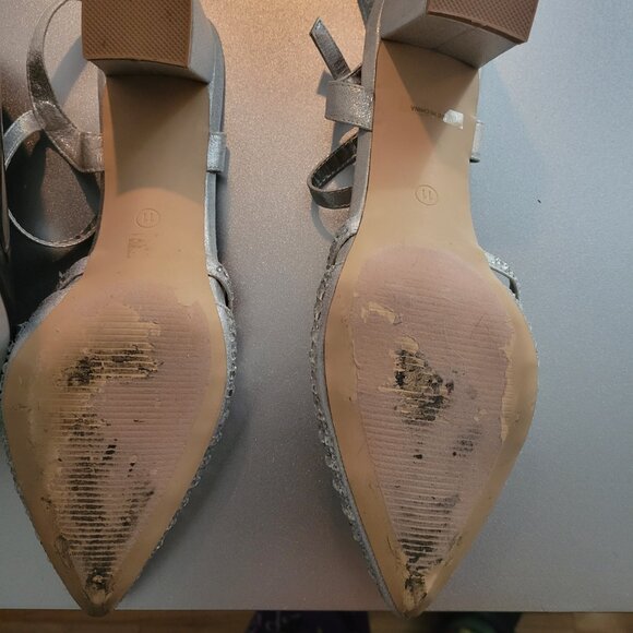 Silver Glitter Block Heels – Elegant & Comfy for Weddings or Parties - Picture 4 of 6